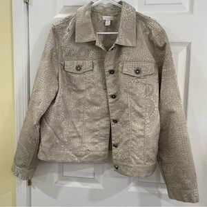 Beautiful Chico’s women’s’ hip length jacket light gold with silver pattern